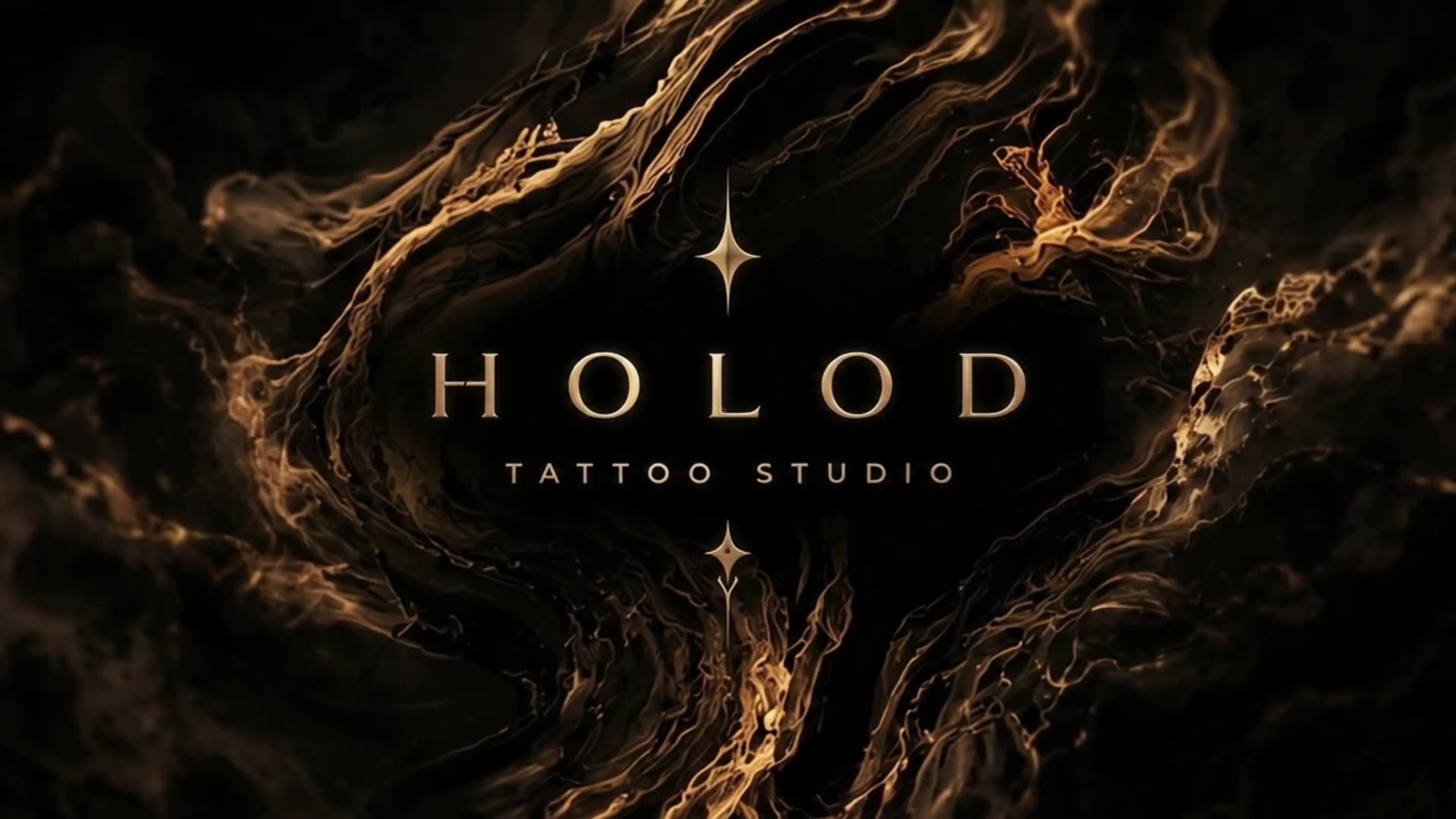 HOLOD Tattoo Studio — логотип на фоне золотых разводов